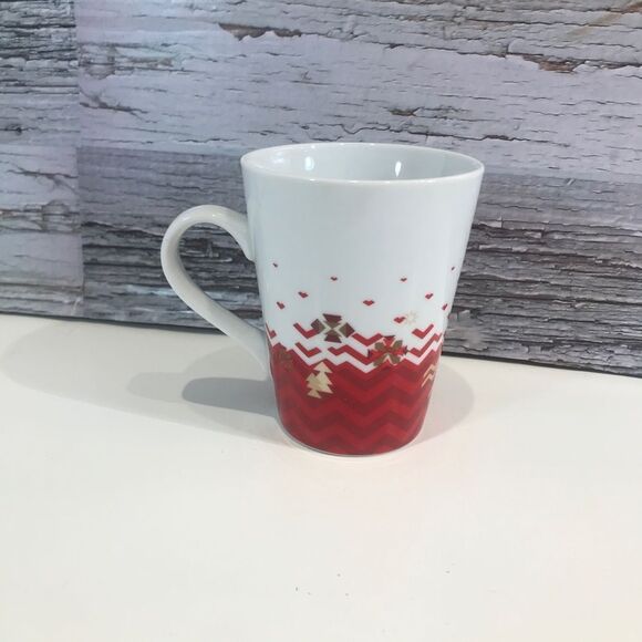 Starbucks Holiday Village geometric chevon red white mug coffee cup - Picture 2 of 4